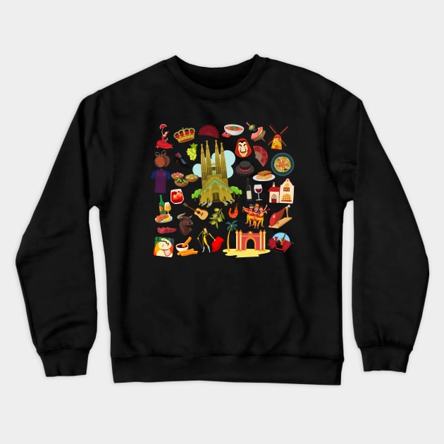 Spain Travel Icons Crewneck Sweatshirt by FancyPlanet